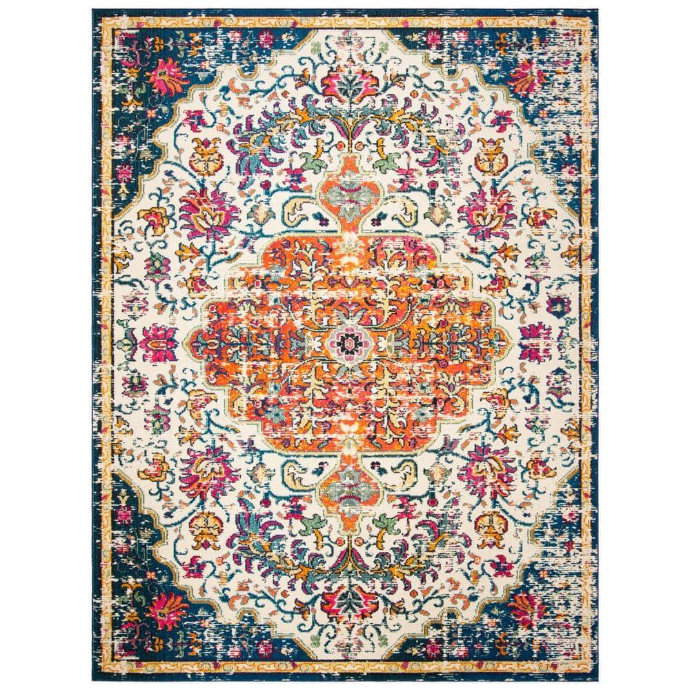 SAFAVIEH Madison Joandra Vintage Floral Area Rug, Ivory/Orange, 10' x 14'