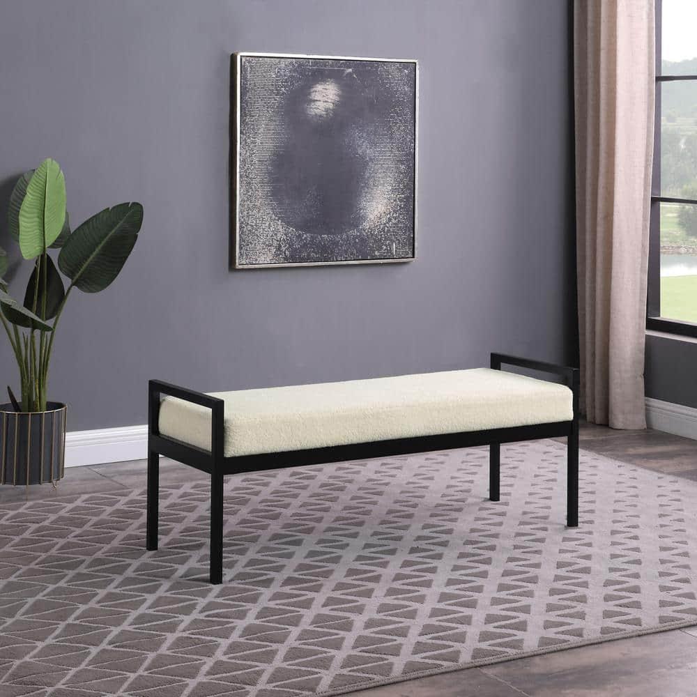 Modern Metal Faux Shearling Bench Cream - HomePop
