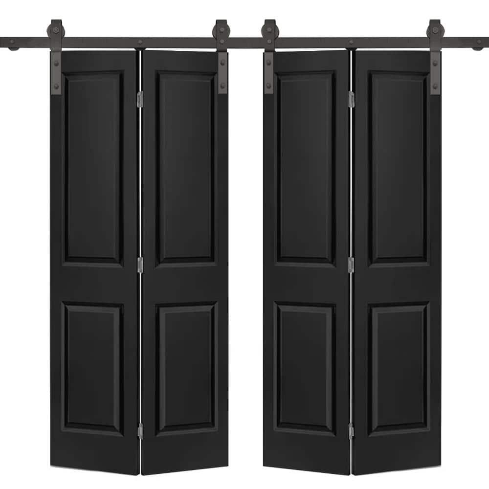 Calhome Paneled MDF Composite Double Bifold Barn Doors with Installation Hardware Kit