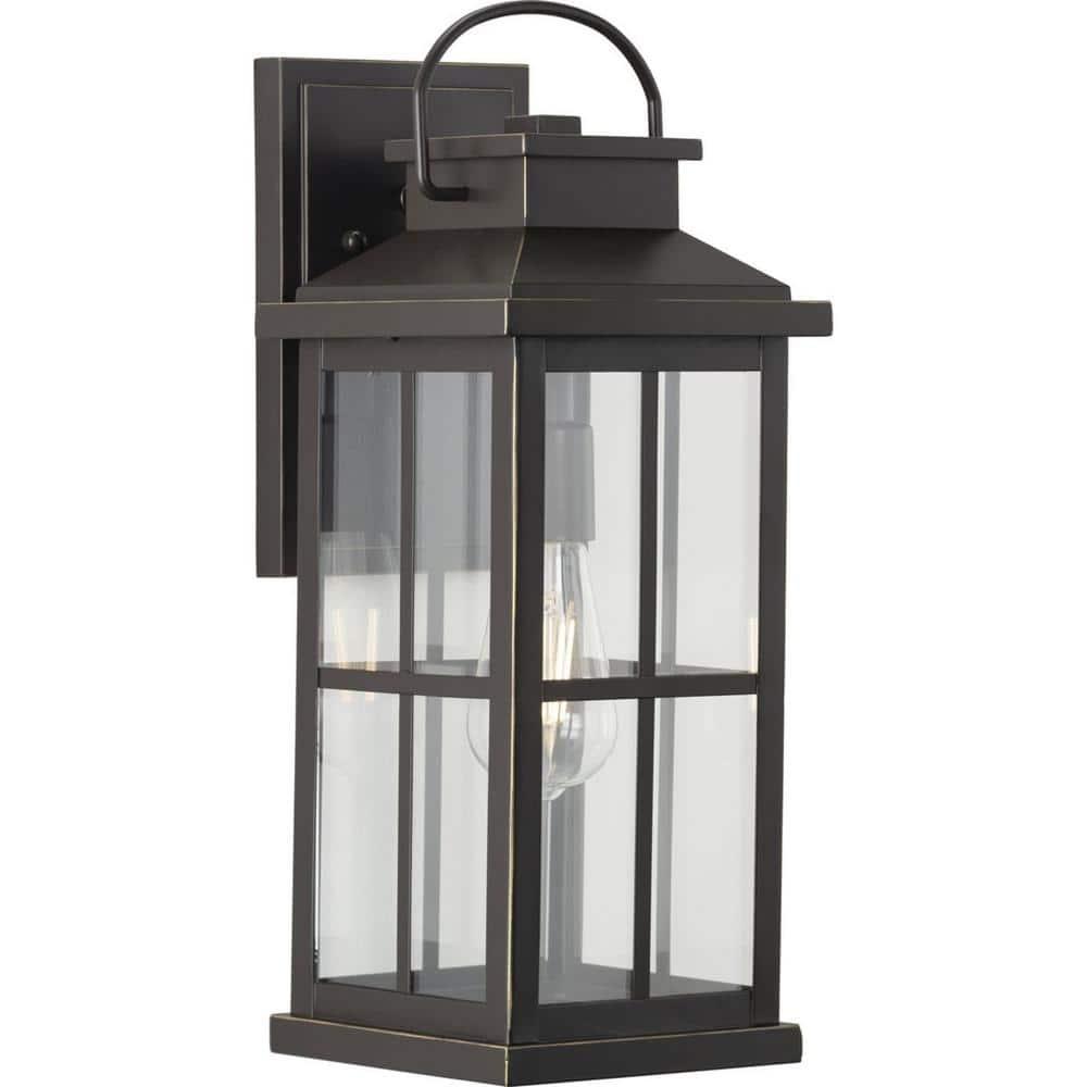 Progress Lighting Williamston 1-Light Antique Bronze Farmhouse Outdoor Large Wall Lantern with Clear Glass Shade