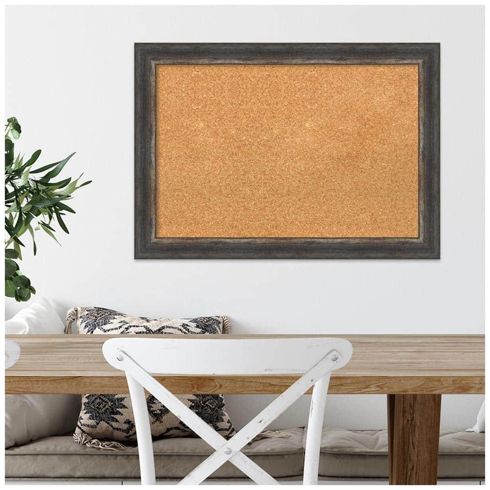 Amanti Art Natural Cork Board Framed Bark Rustic Char Narrow Bulletin Board 27 in. x 19 in.