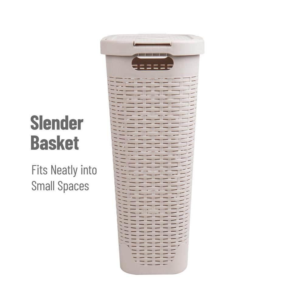 Mind Reader Mind Reader 40L Slim Laundry Hamper, Clothes Basket, Lid, Wicker Design, Plastic