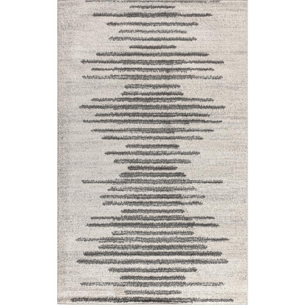 3'x5' Aya Berber Stripe Geometric Area Rug, Cream/Gray - JONATHAN Y