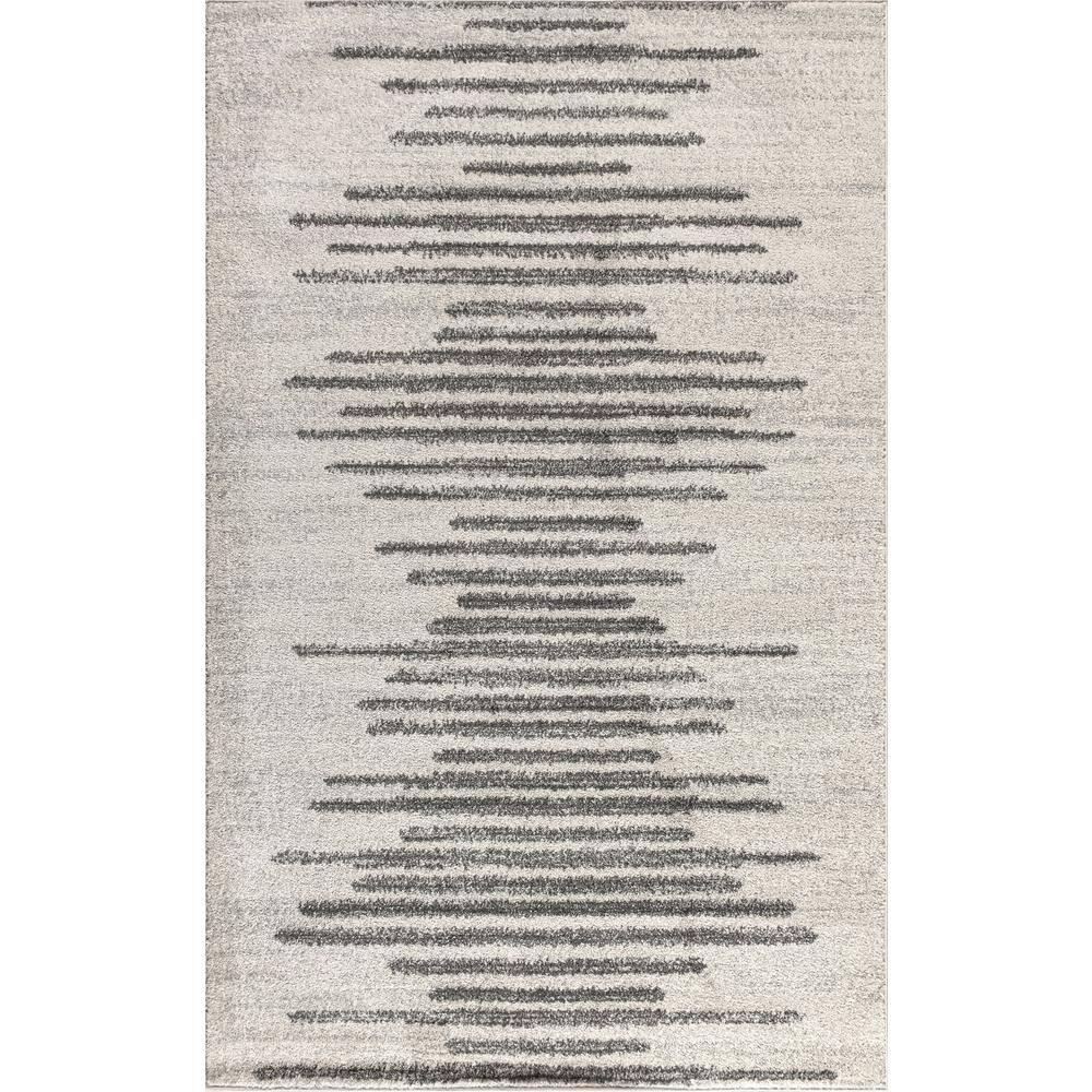 5'x8' Aya Berber Stripe Geometric Area Rug, Cream/Gray - JONATHAN Y