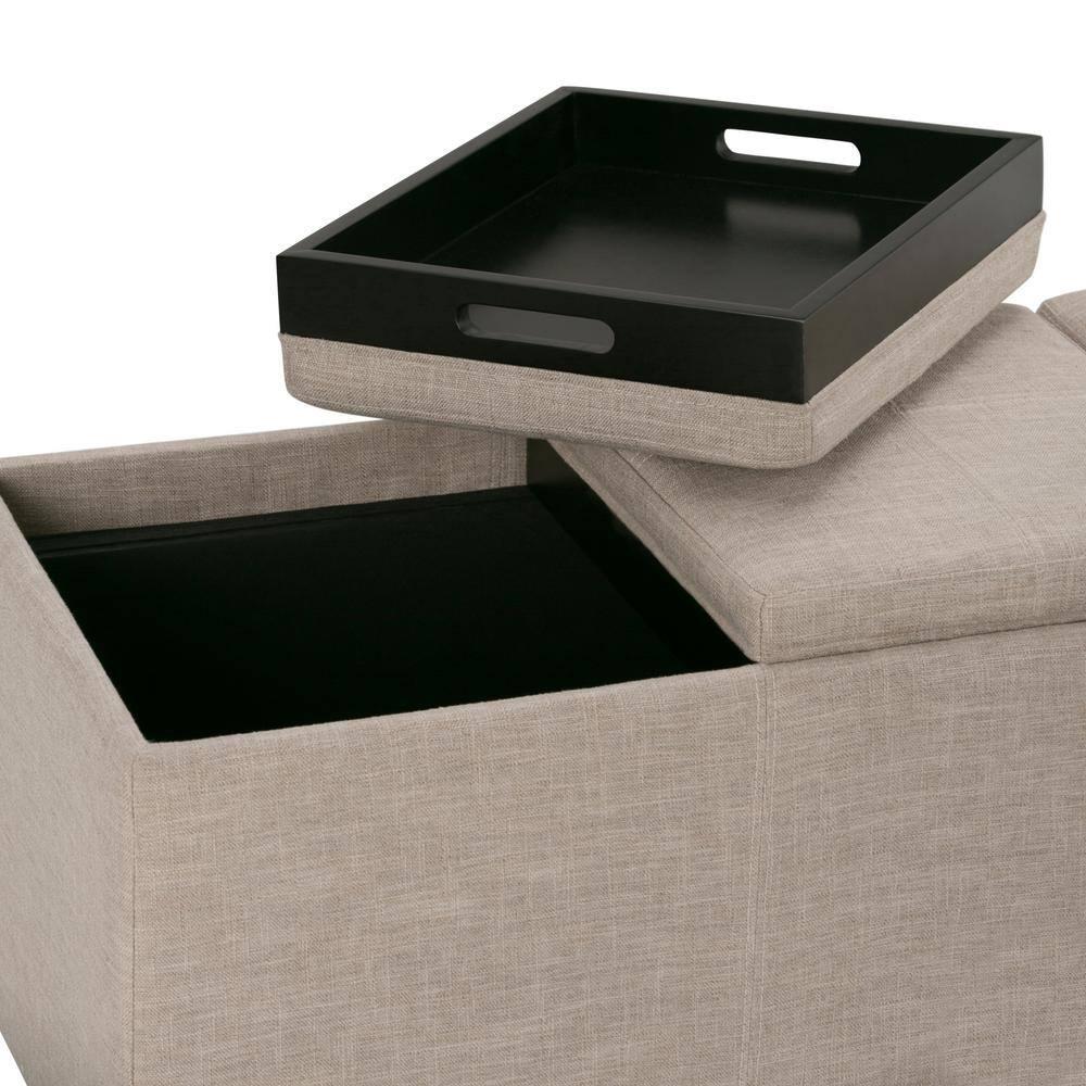 Simpli Home Avalon 42"W Upholstered Storage Ottoman with 3 Flip-Over Serving Trays