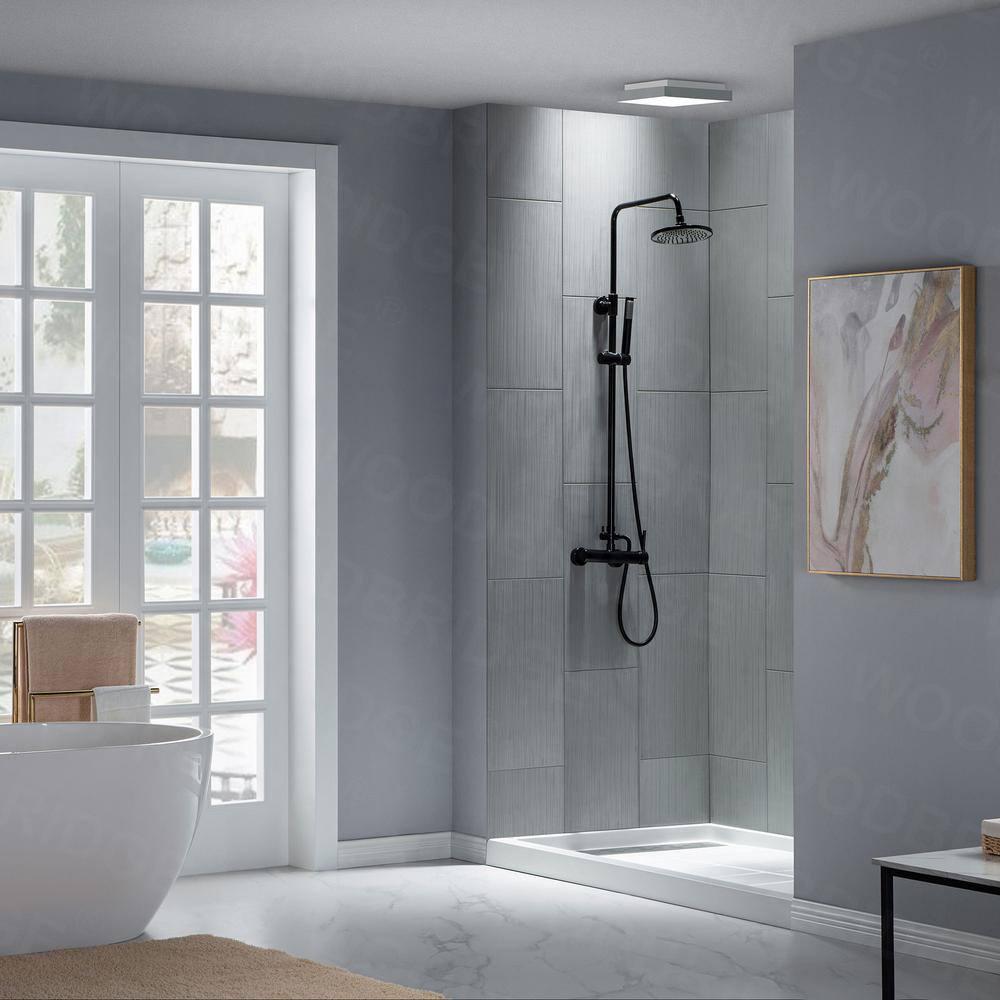 WoodBridge 75/96" H Solid Surface Shower & Tub Wall Panel, Surround, Quick Install, Cuttable, 0.138" thick
