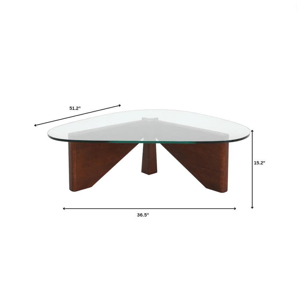 LeisureMod Imperial Collection Triangular Glass Top Coffee Table with Glossy Ash Wood Base for Home, Living Room, Office