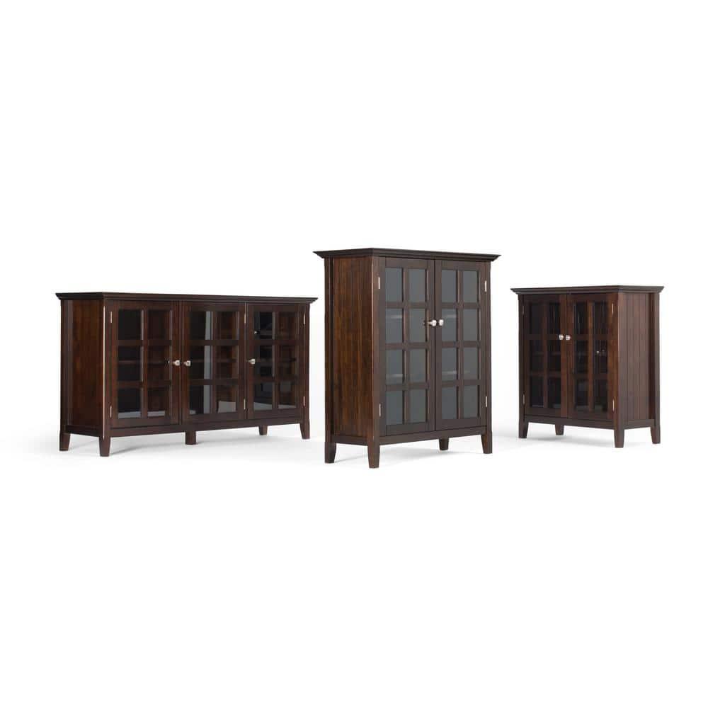 Simpli Home Acadian Solid Wood Shelf Storage Cabinet with Glass Doors and Adjustable Shelves