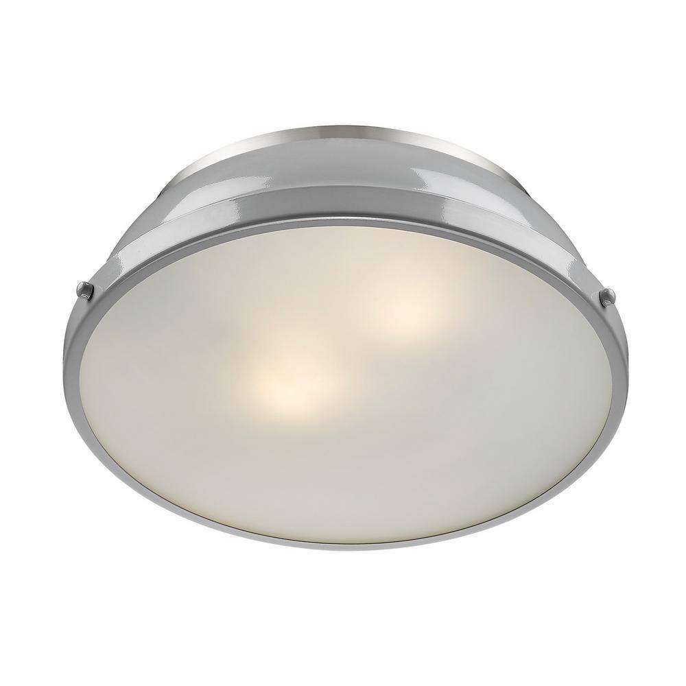 Golden Lighting Duncan 2-Light Flush Mount in Pewter with Gray