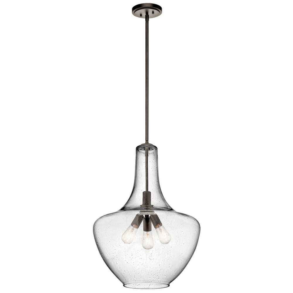 Everly 27.5" 3 Light Bell Pendant Clear Seeded Glass Chrome