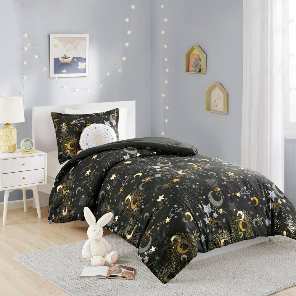 Celia Blush/Gold Starry Sky Metallic Print Comforter Set