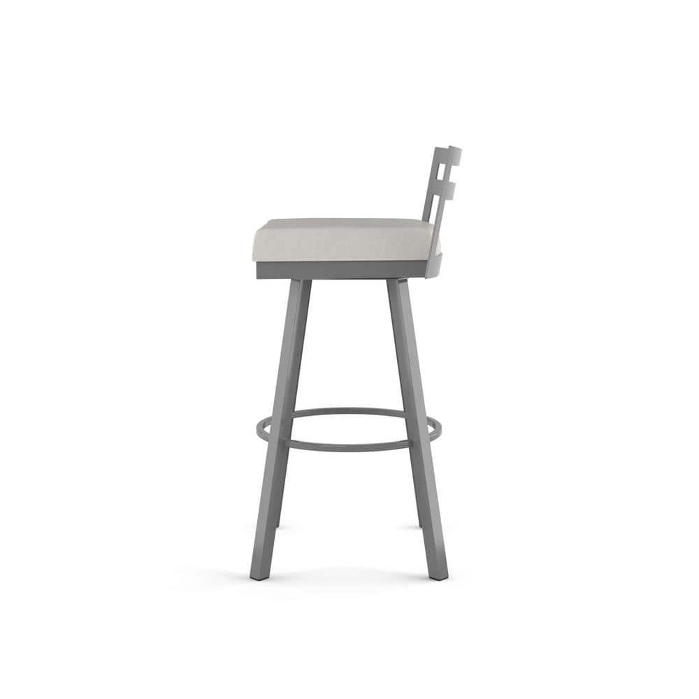 Amisco Derek 30 In. Swivel Bar Stool - Light Grey Polyurethane / Metallic Grey Metal