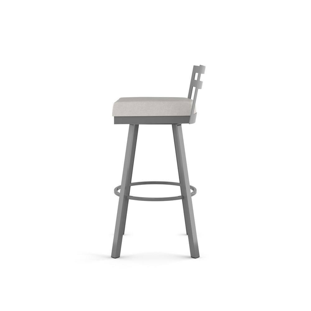 Amisco Derek 30 In. Swivel Bar Stool - Light Grey Polyurethane / Metallic Grey Metal