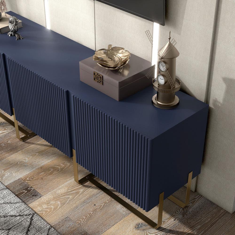 miBasics Forast Modern 3 Door Storage TV Stand for TVs up to 65" Indigo Blue