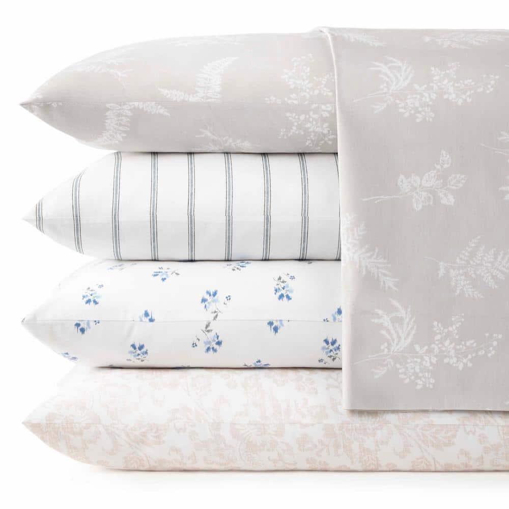 Full Printed Pattern Percale Cotton Sheet Set Green Stripe - Stone Cottage