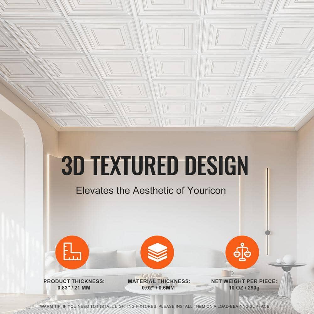 VEVOR Ceiling Tiles 12-Pack 24 x 24 in PVC Easy Installation White Peg Pattern | Wayfair