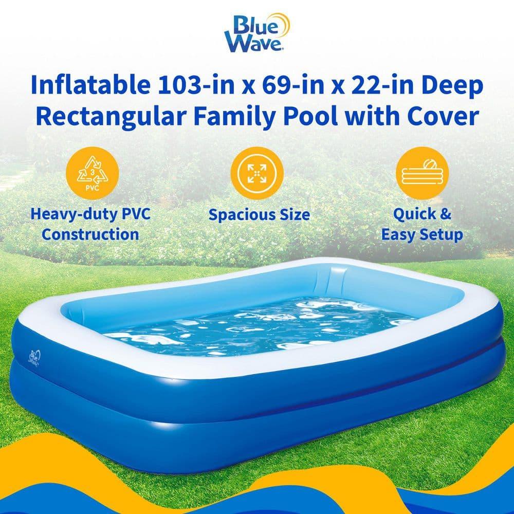 Blue Wave Products Inflatable 103-in x 69-in x 22-in Deep Rectangular Family Pool with Cover