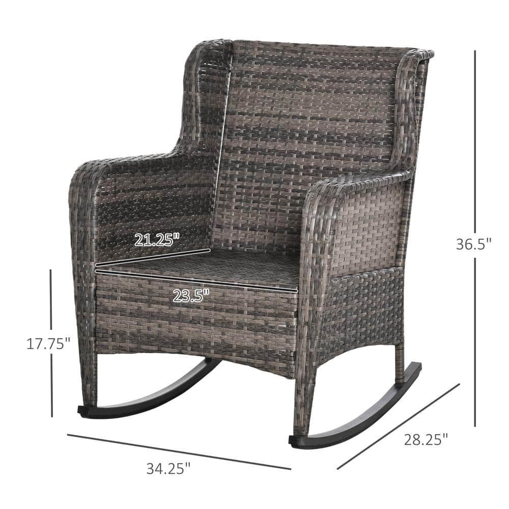 Outsunny Patio Wicker Rocking Chair, Outdoor PE Rattan Swing Chair w/ Soft Cushions for Garden, Patio, Lawn, Gray