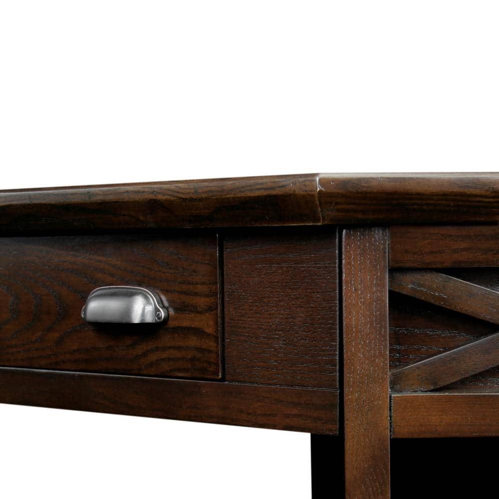 Leick Home 81430 Corner Computer/Writing Desk with Drawer and Shelf, Made with Solid Wood, Chocolate Oak