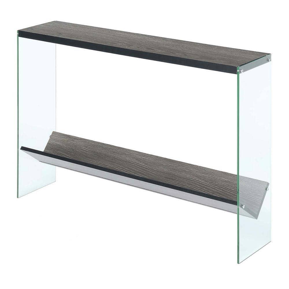 Convenience Concepts SoHo Glass V Console Table with Shelf, Weathered Gray/Glass