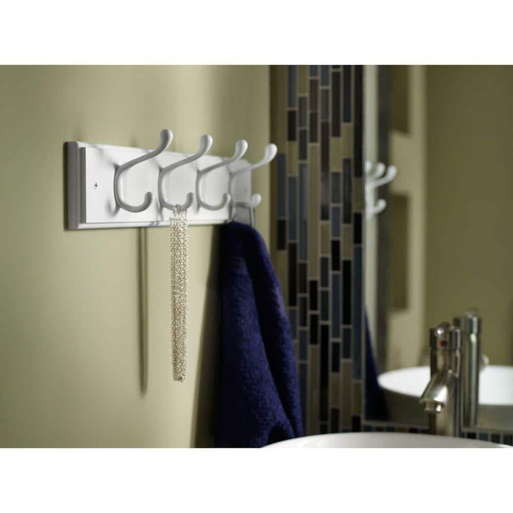 129847 4 Hook Coat/Hat Rail White with White Hooks 3" x 18"