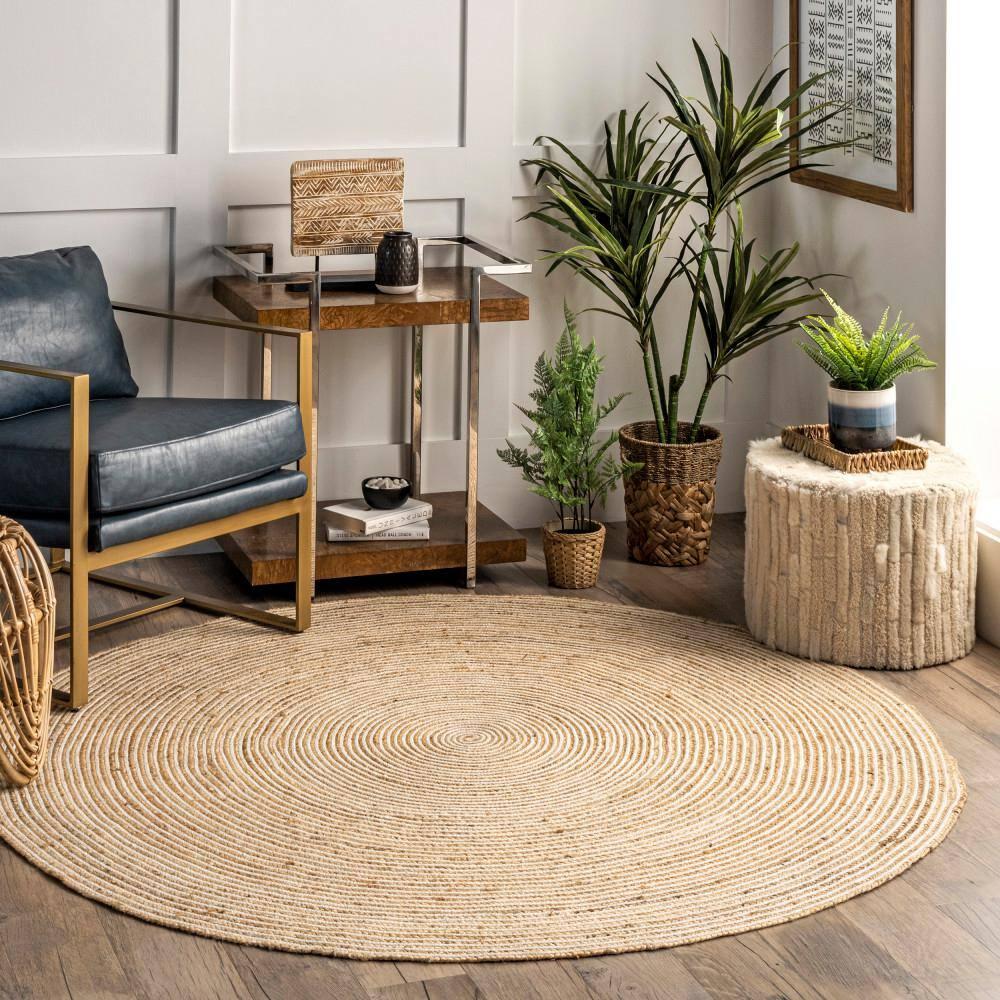 Nuloom 4 Round Rigo Jute Hand Woven Indoor Area Rug, Natural, Solid Farmhouse Design, Natural Fiber Bedroom, Living Room, Kitchen,
