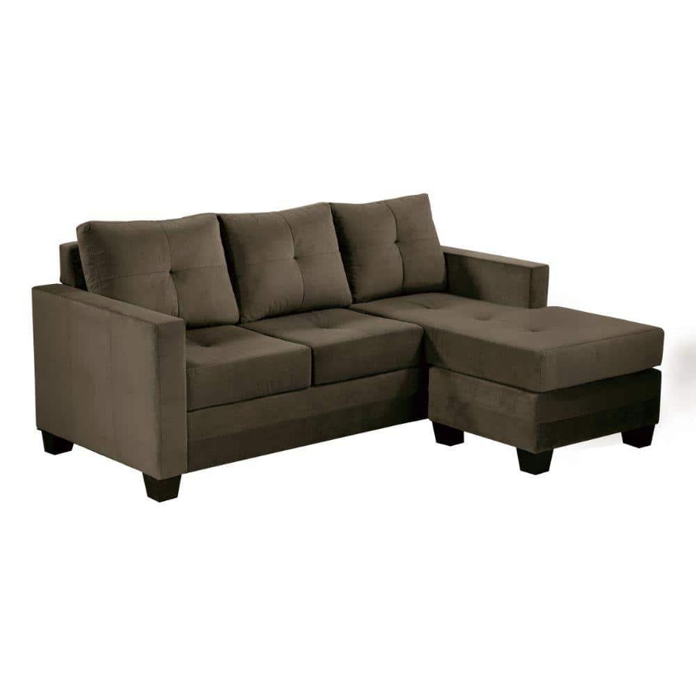 Benjara BM301168 34.5 x 78 x 58 in. Reversible L Shape Sofa Chaise Lounger, Brown Microfiber Fabric