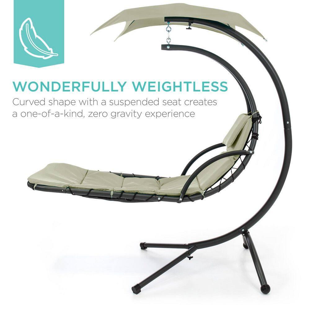 Best Choice Products Hanging Curved Chaise Lounge Chair Swing for Backyard, Patio w/ Pillow, Shade, Stand - Sage