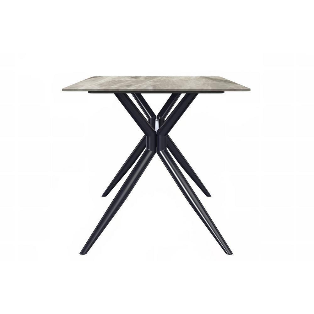 Hokku Designs Senath Modern Dining Table with Sintered Stone Top and Stainless Steel Base