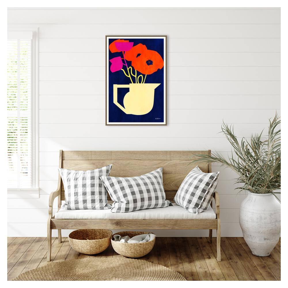 23"x33" Bright and Sunny Poppies by Bo Anderson Framed Canvas Wall Art Print Bronze - Amanti Art: Modern Lithograph, Polystyrene Frame