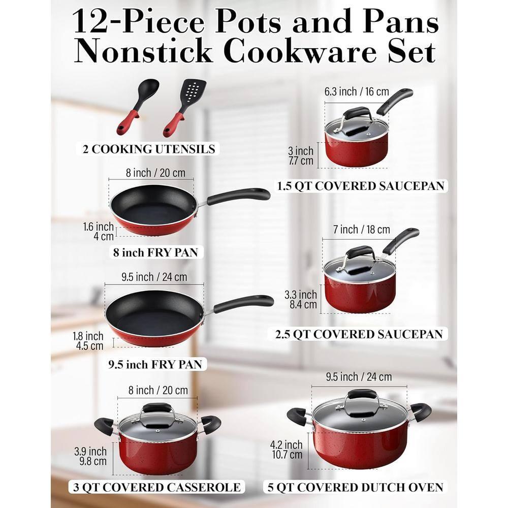 Cook N Home Cook N Home Non-Stick Aluminum Pots and Pans Kitchen Cookware Set 12 Piece