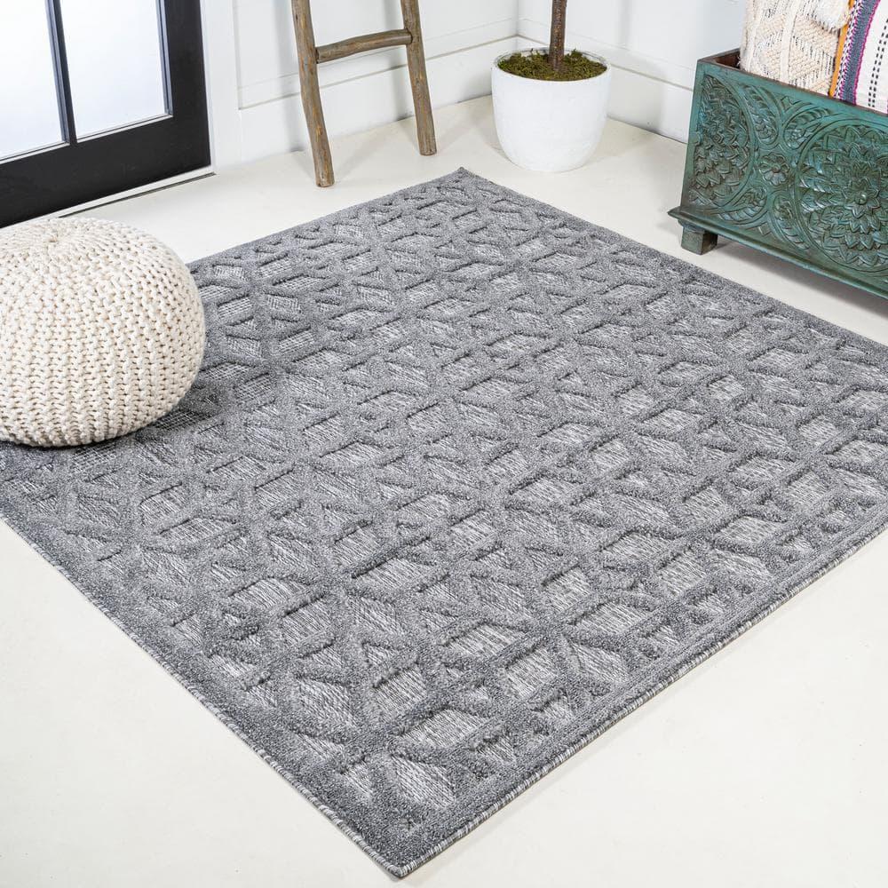 5' x 5' Talaia Neutral Geometric Indoor/Outdoor Area Rug, Dark Gray - JONATHAN Y