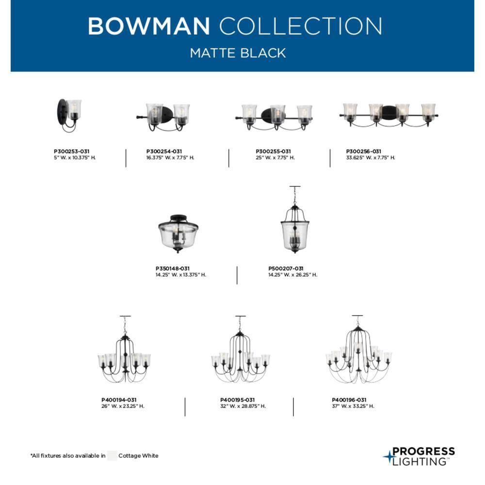 Bowman Collection Six-Light Matte Black Clear Chiseled Glass Coastal Chandelier Light