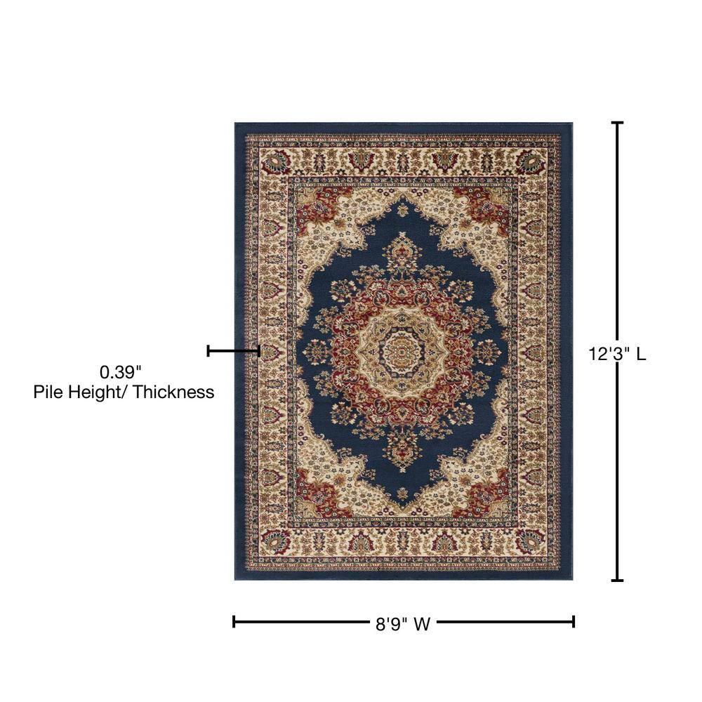 Tayse Sensation Area Rug 4707 NAVY Traditional Navy Blue Medallion Circle 8' 9" x 12' 3" Rectangle