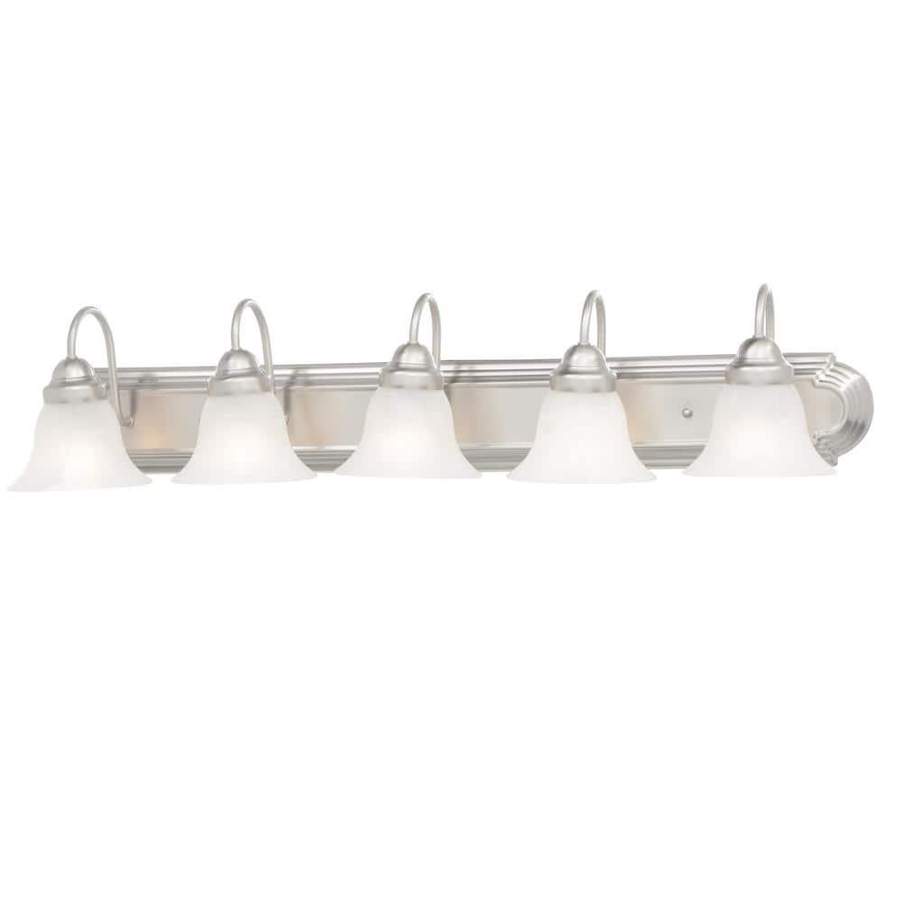 Brushed Nickel 36" 5-Light Vanity Fixture with Alabaster Glass