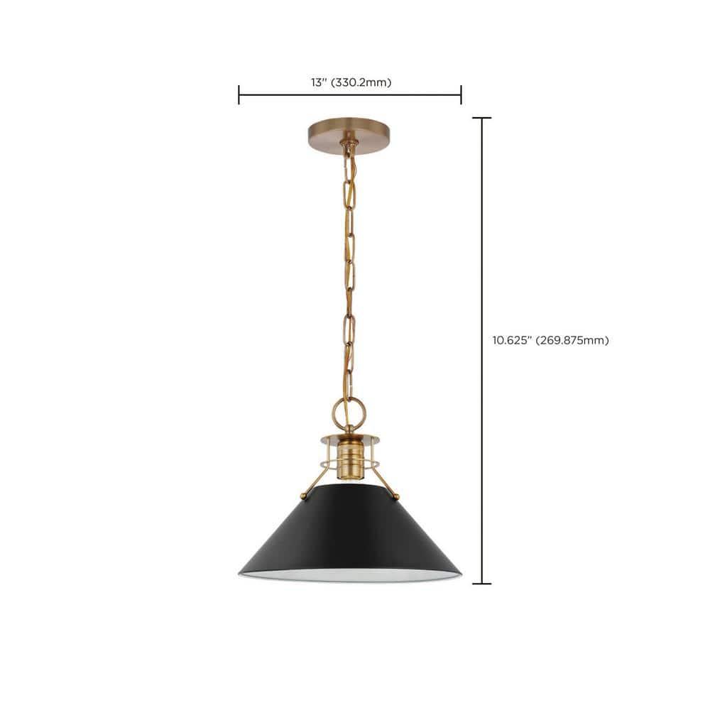 Nuvo Lighting Outpost 1 Light Medium Pendant Matte Black with Burnished Brass