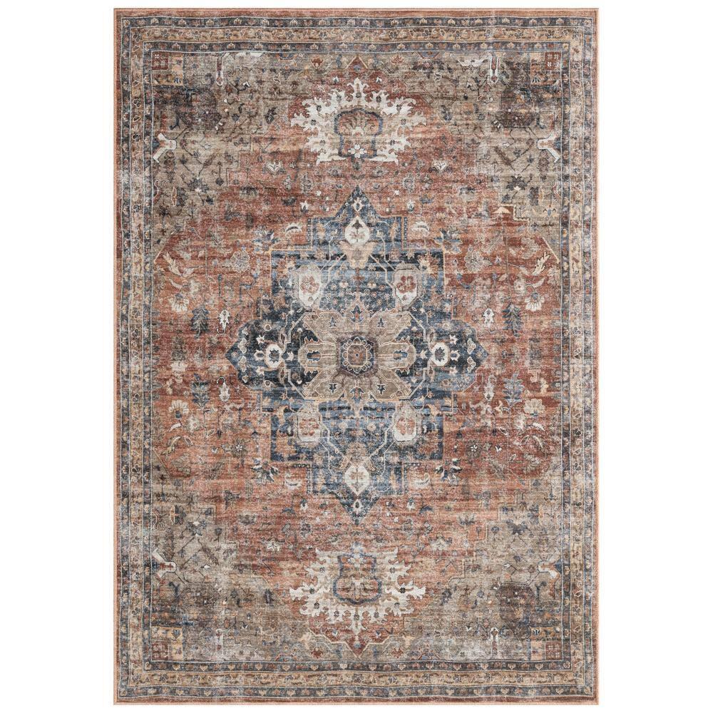 Everwash Callaghan Esther Bohemian Medallion Machine Washable Area Rug, Rust/Navy Blue, 5'2"x7'2"
