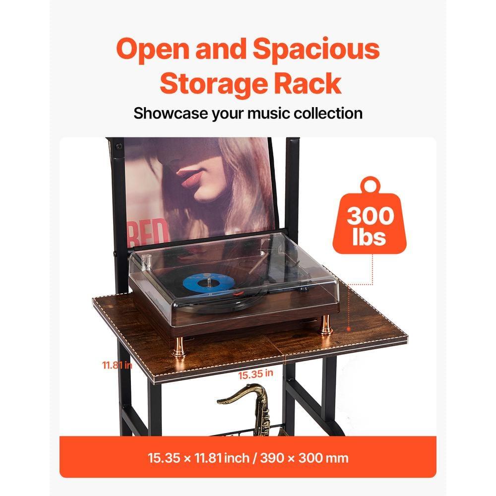 17 Stories 5 Tiers Record Player with LED Light & USB Ports Vinyl Shelf Black