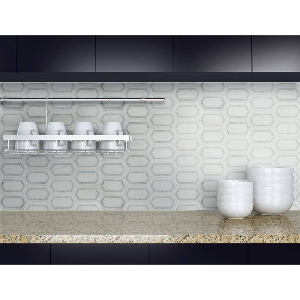 Bianco Dolomite Pavilion Picket 12 in x 12 in. Polished Marble Mesh-Mounted Mosaic Tile