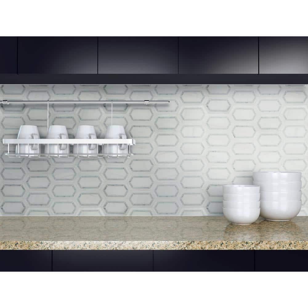 Bianco Dolomite Pavilion Picket 12 in x 12 in. Polished Marble Mesh-Mounted Mosaic Tile