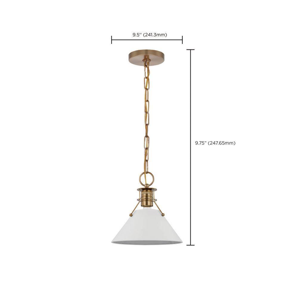 Outpost Matte White & Burnished Brass 9.75" Pendant Light