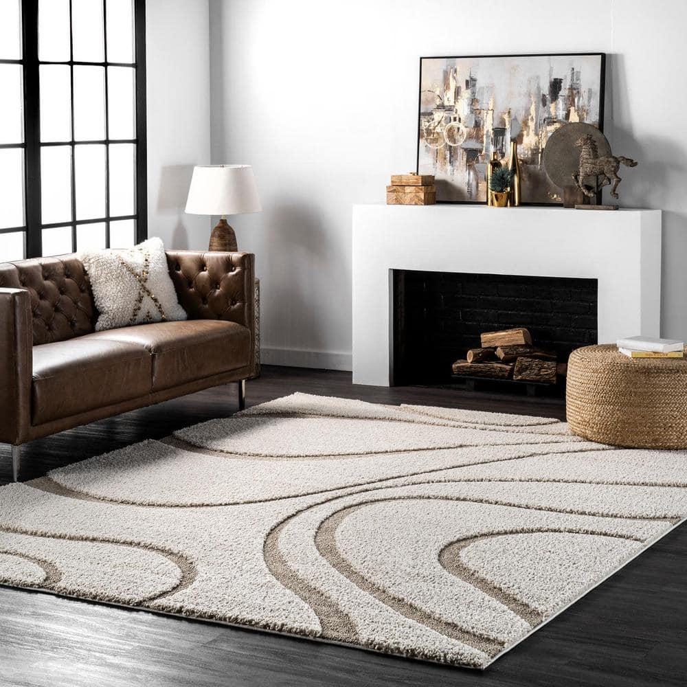Nuloom Carolyn Abstract 6 Square Shag Indoor Area Rug for Living Room Bedroom Dining Room Nursery, Cream/Beige