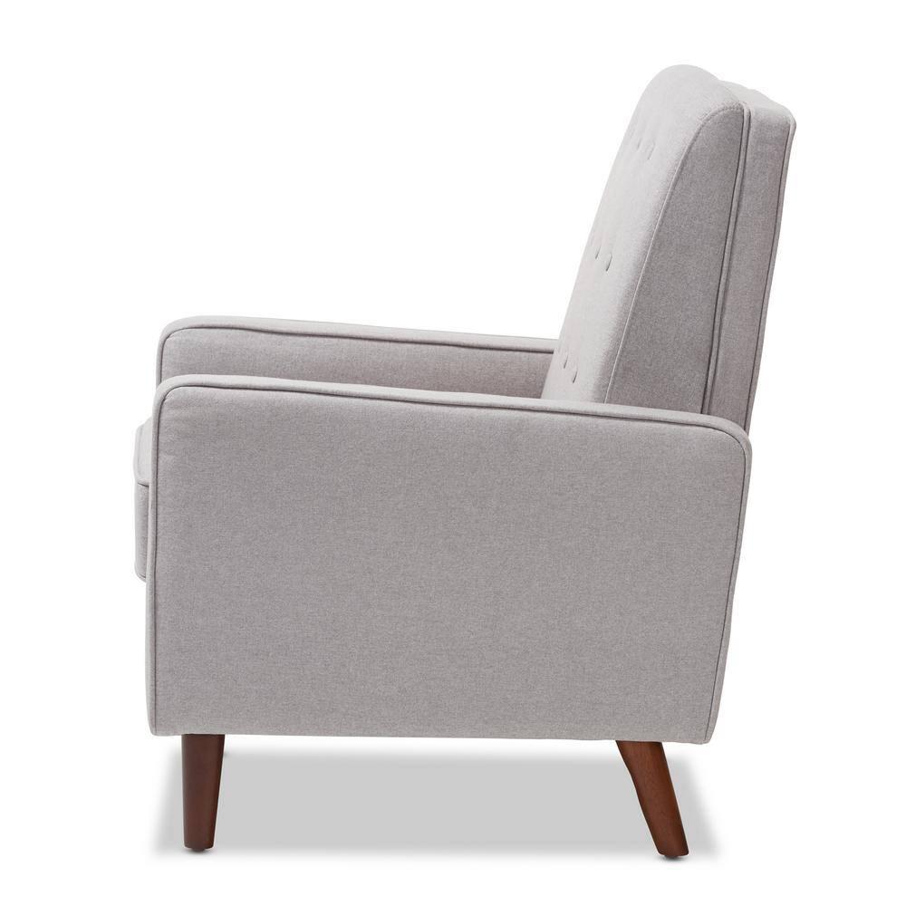 Mathias Mid Century Modern Fabric Upholstered Lounge Chair Light Gray - Baxton Studio: Recliner, Home Office Furniture