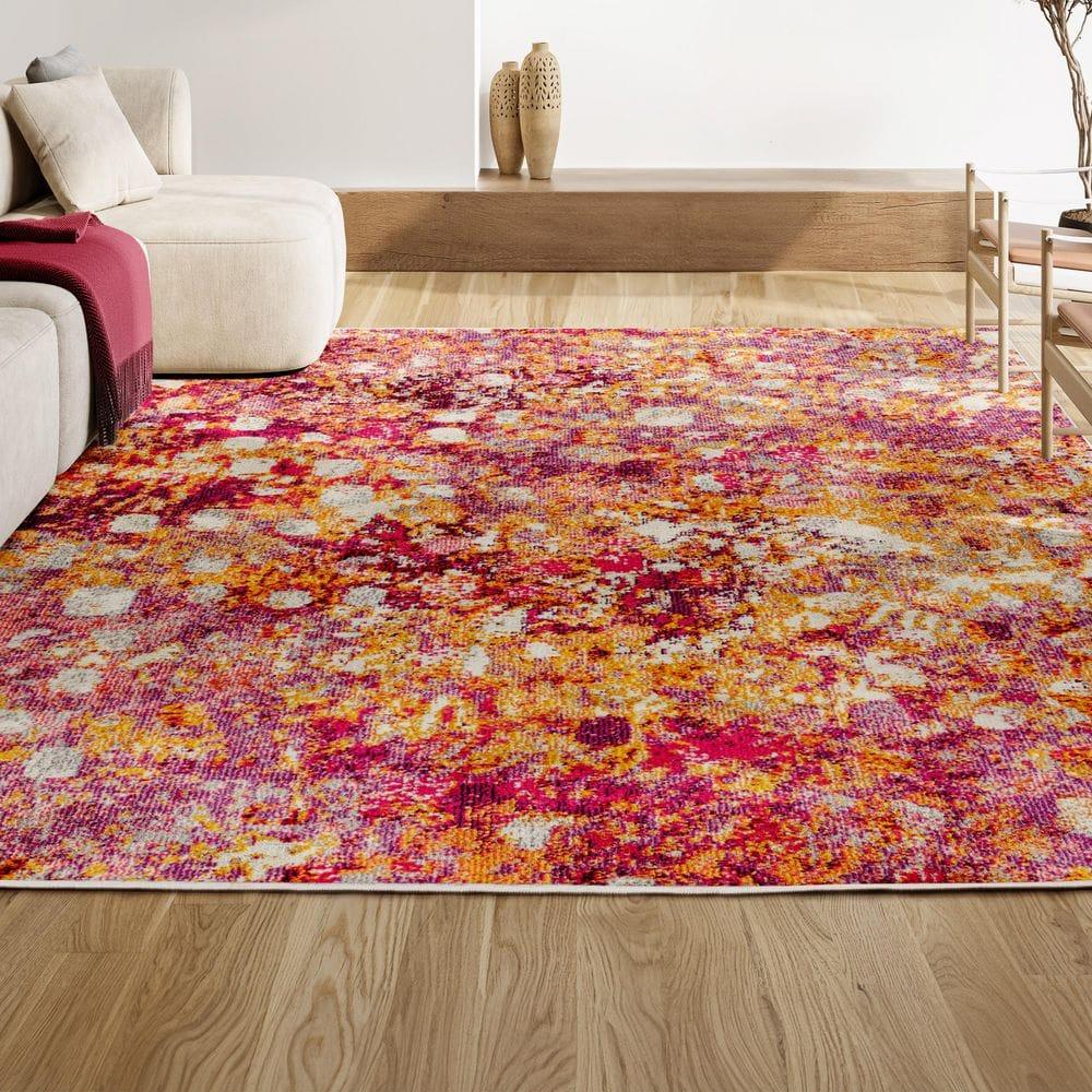 8'x10' Contemporary POP Modern Abstract Area Rug, Pink/Orange - JONATHAN Y
