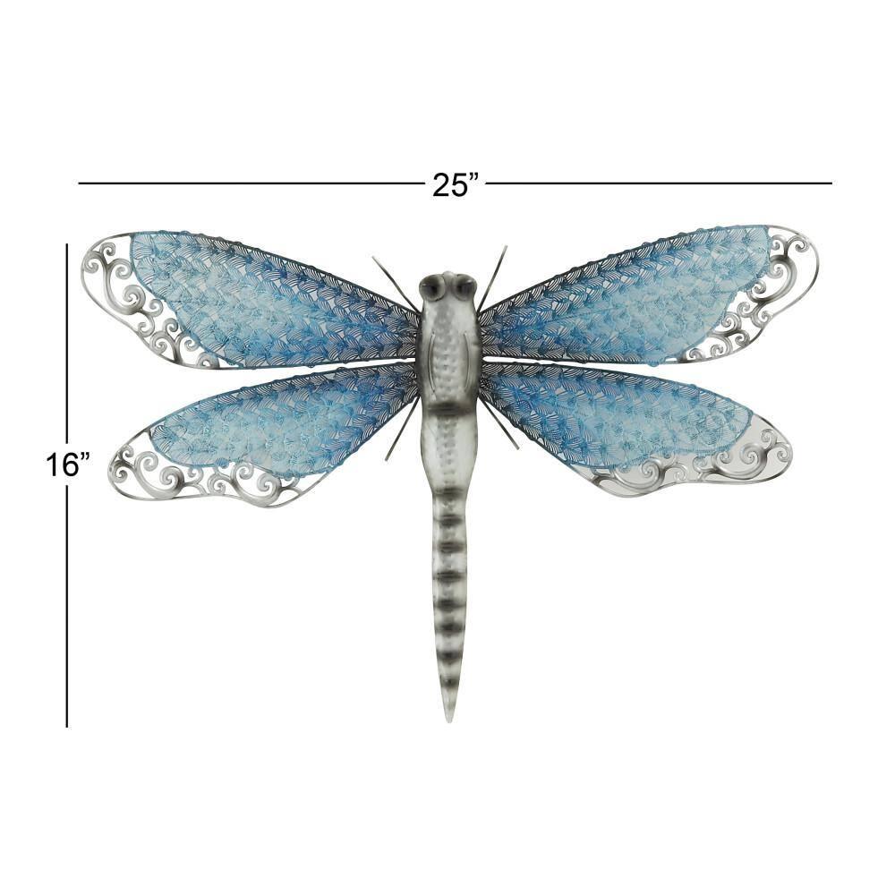 Blue and Grey Metal Dragonfly Wall Sculpture for Indoor/Outdoor