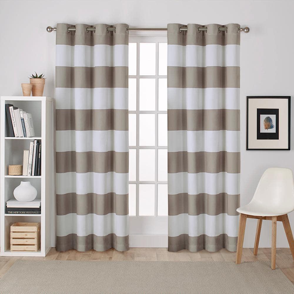Set of 2 84"x54" Surfside Cotton Cabana Stripe Light Filtering Window Curtain Panel Taupe - Exclusive Home: Striped Drapes, Grommet Top