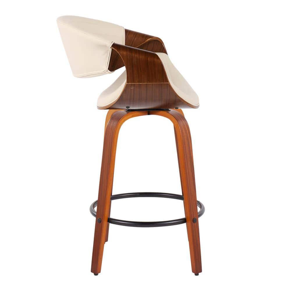Set of 2 Symphony Counter Height Barstools with Back & Swivel, Cream/Walnut - Lumisource