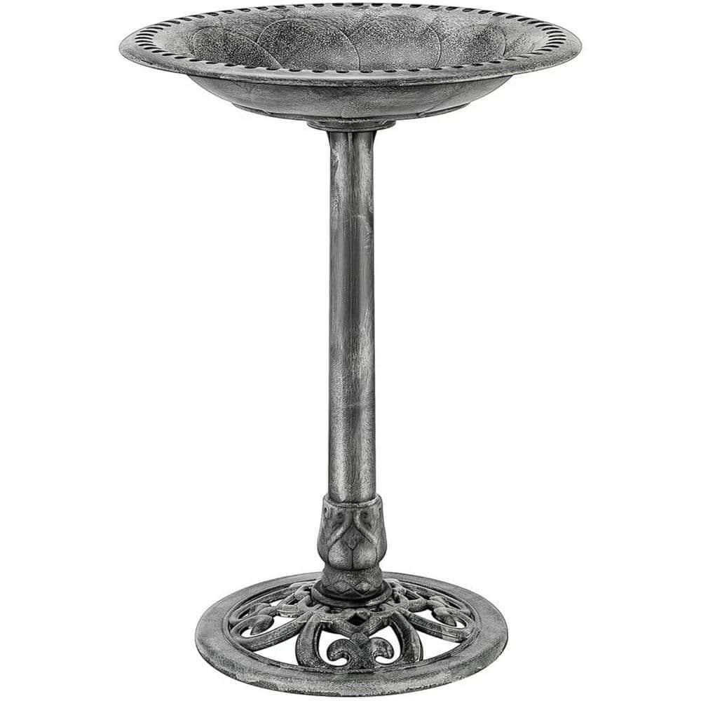 SPECSTAR Bird Bath, 28 inch Height Polyresin Lightweight Antique Outdoor Garden Birdbath Gray
