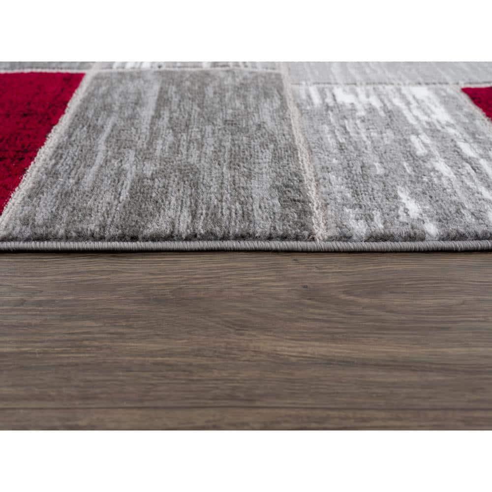 L'Baiet Verena Geometric Area Rug Red Grey 5' x 7' Medium Area Rugs Carpet for Living Room, Bedroom, Dining Table, Office, Hallway, Foyer | Neutral Colorful Modern Abstract Home Decor