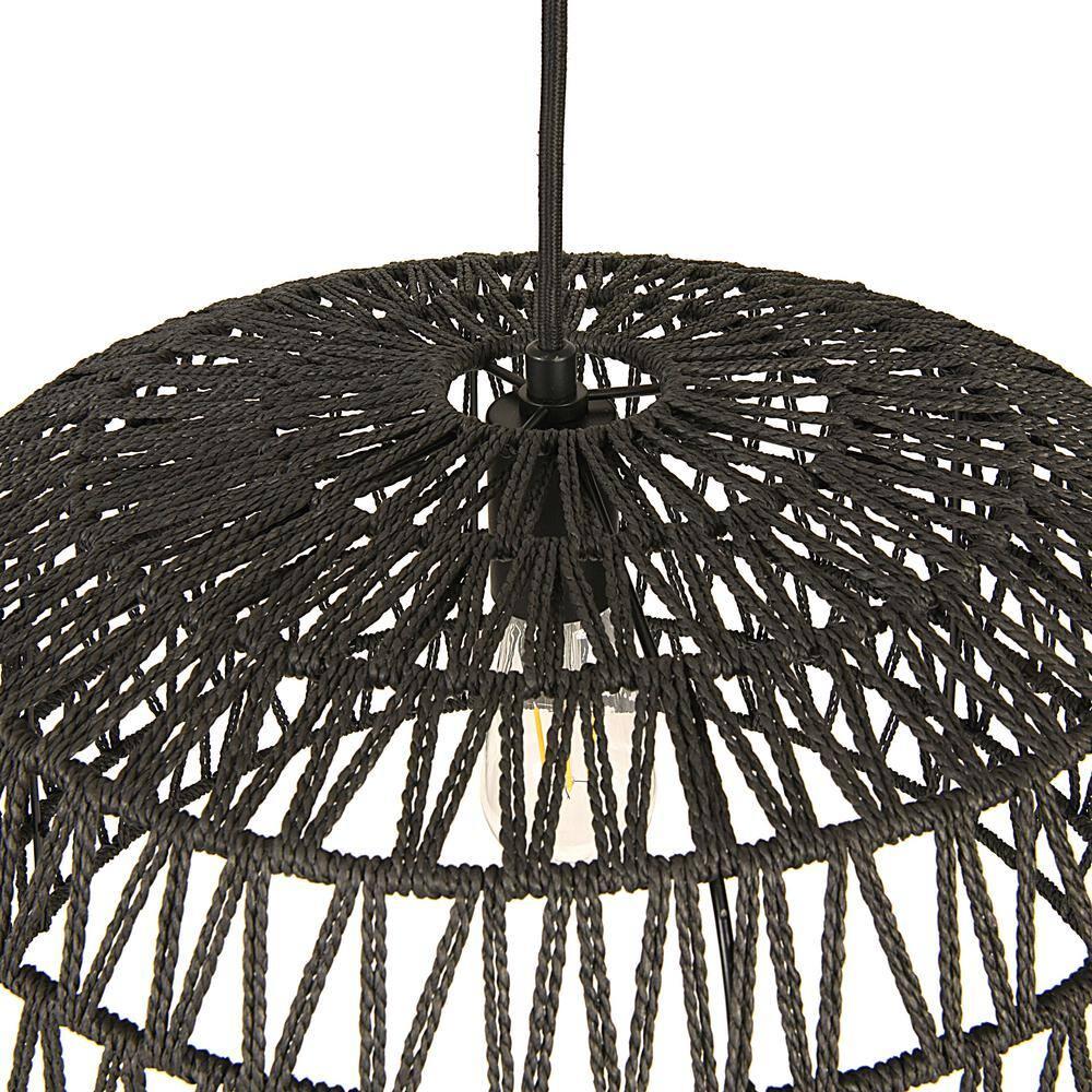 Creative Co-Op Open Weave Metal and Paper Rope Ceiling Light, Black